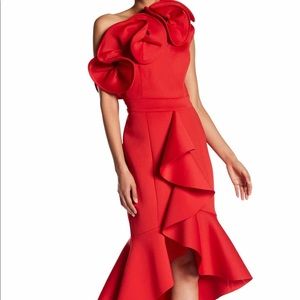 scuba one shoulder midi dress